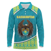 Personalized Kazakhstan Long Sleeve Polo Shirt The Eagle With Kazakh Patterns - Wonder Print Shop