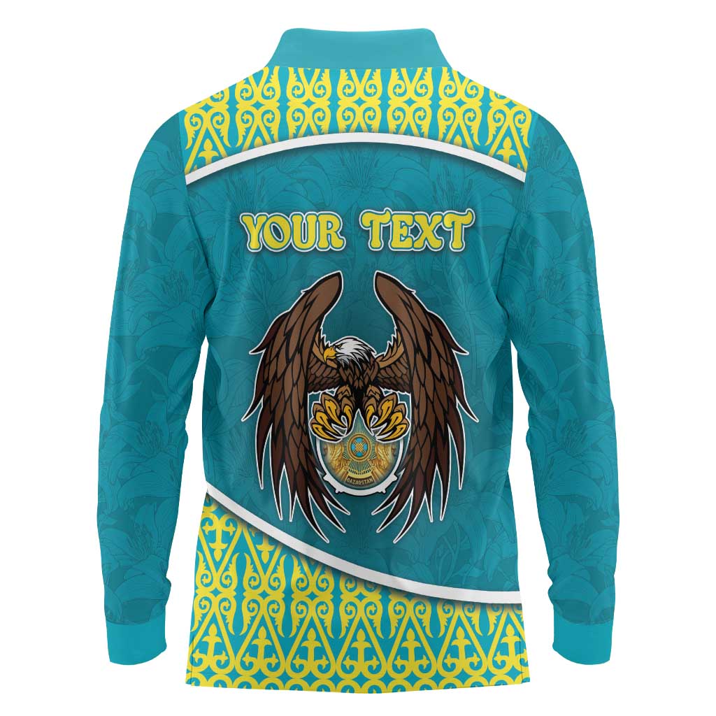 Personalized Kazakhstan Long Sleeve Polo Shirt The Eagle With Kazakh Patterns - Wonder Print Shop