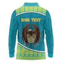 Personalized Kazakhstan Long Sleeve Polo Shirt The Eagle With Kazakh Patterns - Wonder Print Shop