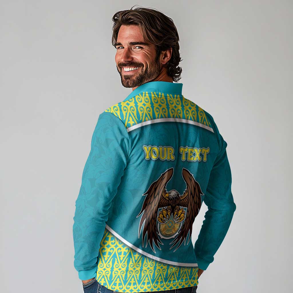 Personalized Kazakhstan Long Sleeve Polo Shirt The Eagle With Kazakh Patterns - Wonder Print Shop