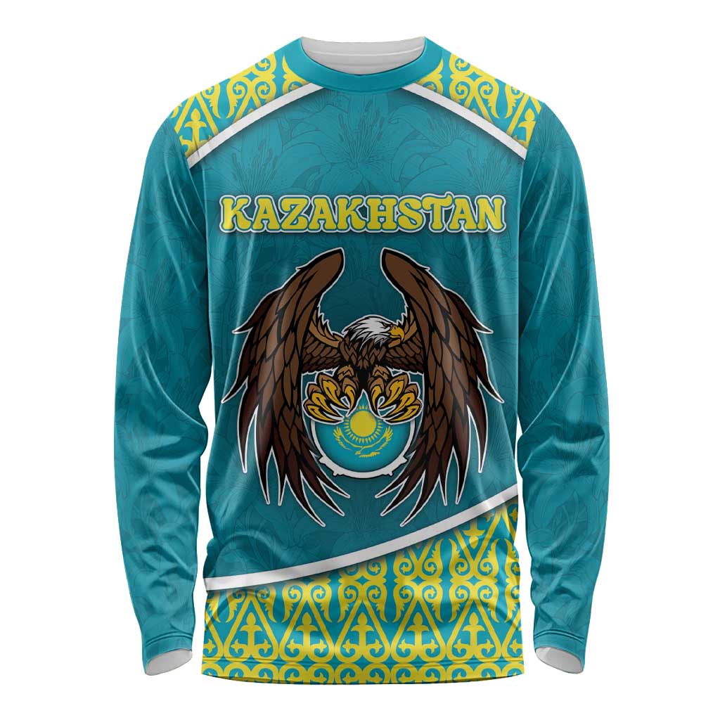 Personalized Kazakhstan Long Sleeve Shirt The Eagle With Kazakh Patterns - Wonder Print Shop