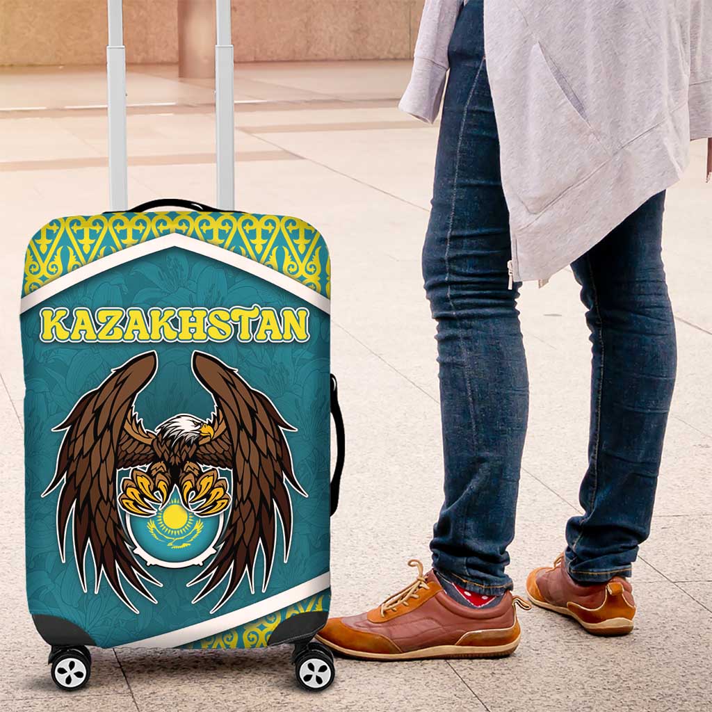 Kazakhstan Luggage Cover The Eagle With Kazakh Patterns - Wonder Print Shop