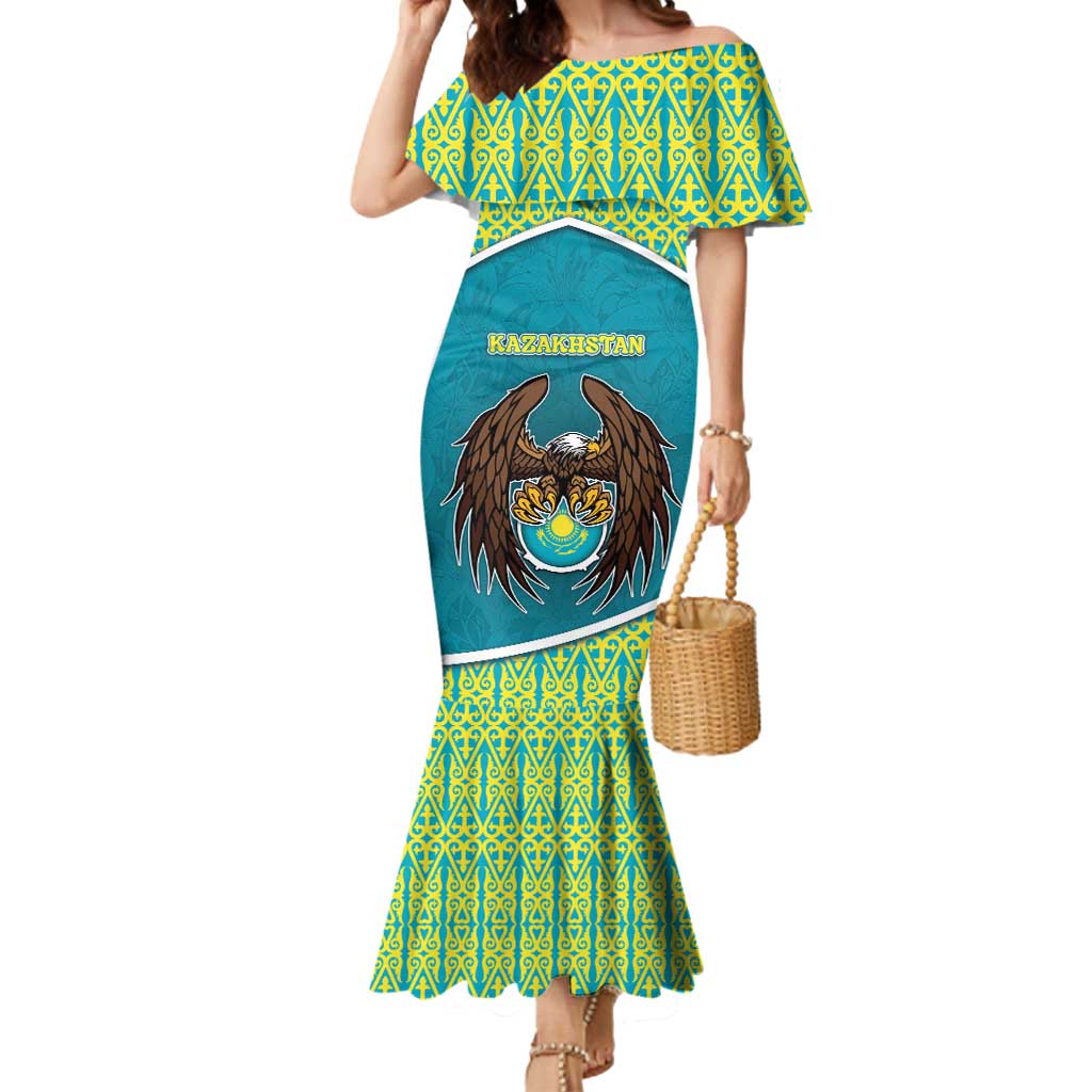 Personalized Kazakhstan Mermaid Dress The Eagle With Kazakh Patterns - Wonder Print Shop