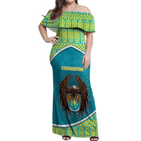 Personalized Kazakhstan Off Shoulder Maxi Dress The Eagle With Kazakh Patterns - Wonder Print Shop