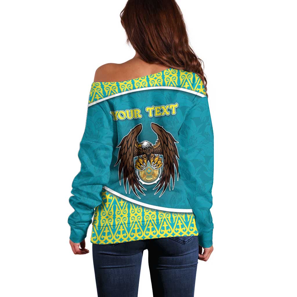 Personalized Kazakhstan Off Shoulder Sweater The Eagle With Kazakh Patterns - Wonder Print Shop