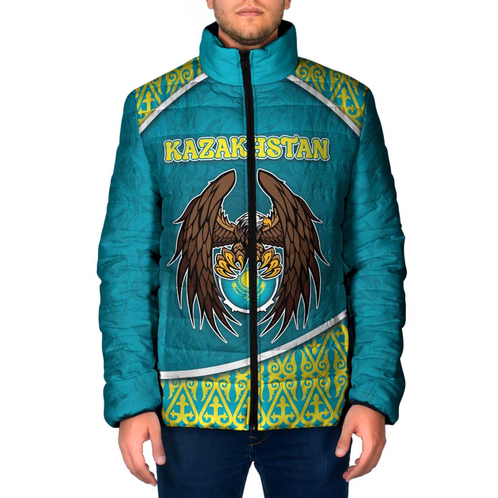 Personalized Kazakhstan Padded Jacket The Eagle With Kazakh Patterns - Wonder Print Shop