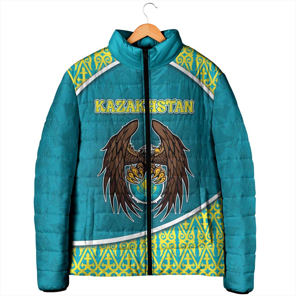 Personalized Kazakhstan Padded Jacket The Eagle With Kazakh Patterns - Wonder Print Shop