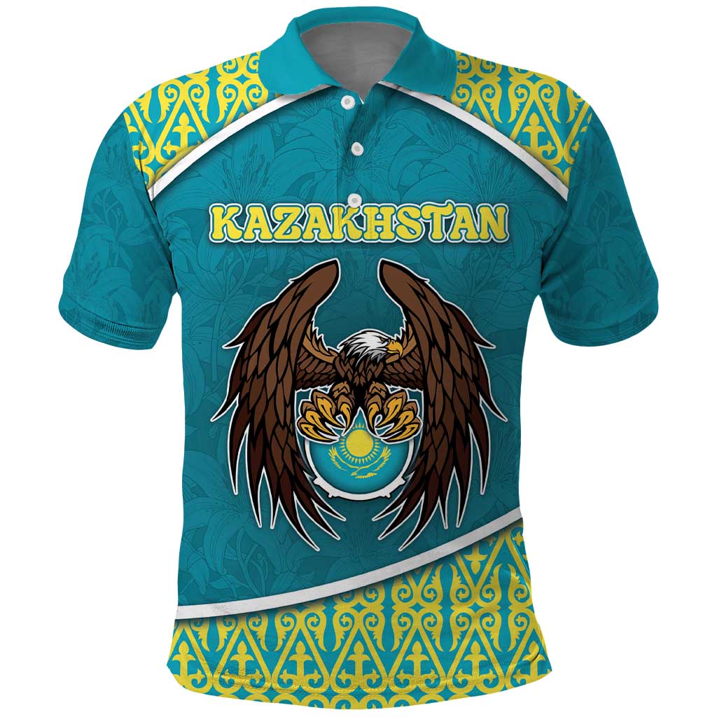 Personalized Kazakhstan Polo Shirt The Eagle With Kazakh Patterns - Wonder Print Shop