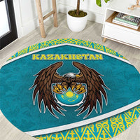 Kazakhstan Round Carpet The Eagle With Kazakh Patterns - Wonder Print Shop