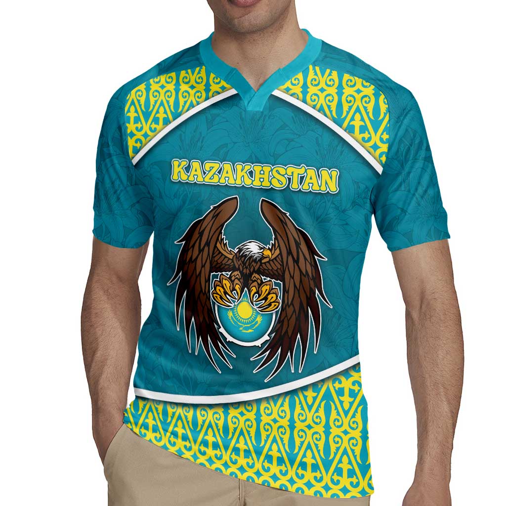 Personalized Kazakhstan Rugby Jersey The Eagle With Kazakh Patterns - Wonder Print Shop