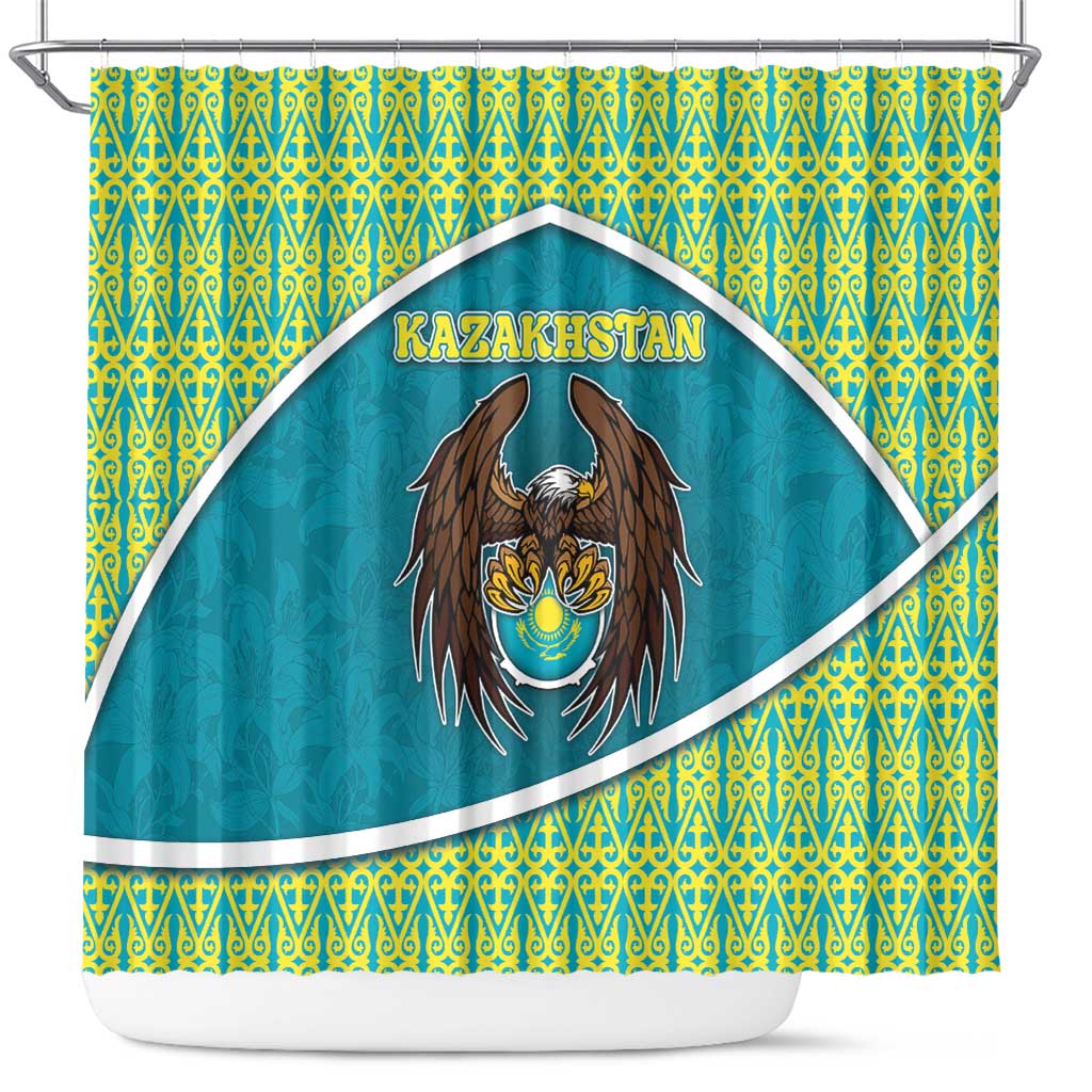 Kazakhstan Shower Curtain The Eagle With Kazakh Patterns - Wonder Print Shop