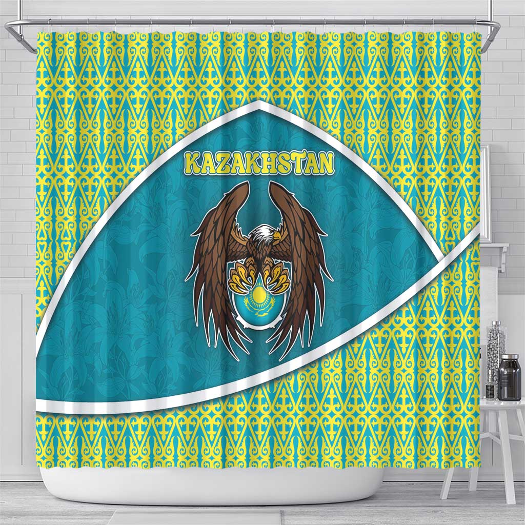 Kazakhstan Shower Curtain The Eagle With Kazakh Patterns - Wonder Print Shop