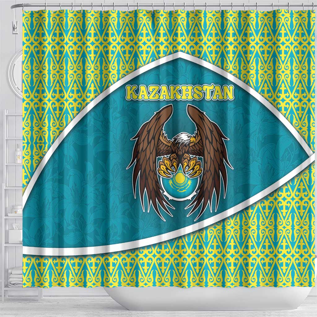 Kazakhstan Shower Curtain The Eagle With Kazakh Patterns - Wonder Print Shop