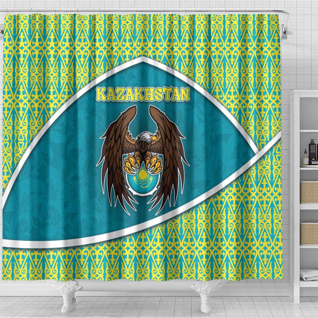 Kazakhstan Shower Curtain The Eagle With Kazakh Patterns - Wonder Print Shop