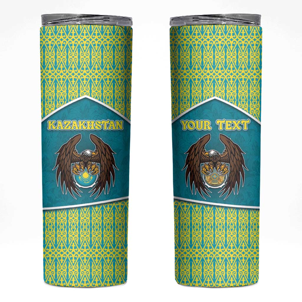 Personalized Kazakhstan Skinny Tumbler The Eagle With Kazakh Patterns - Wonder Print Shop
