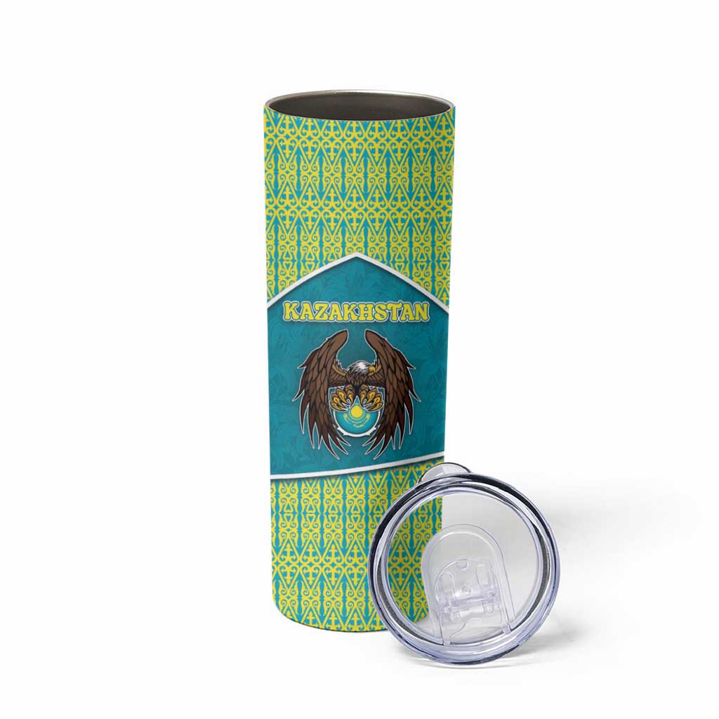 Personalized Kazakhstan Skinny Tumbler The Eagle With Kazakh Patterns - Wonder Print Shop