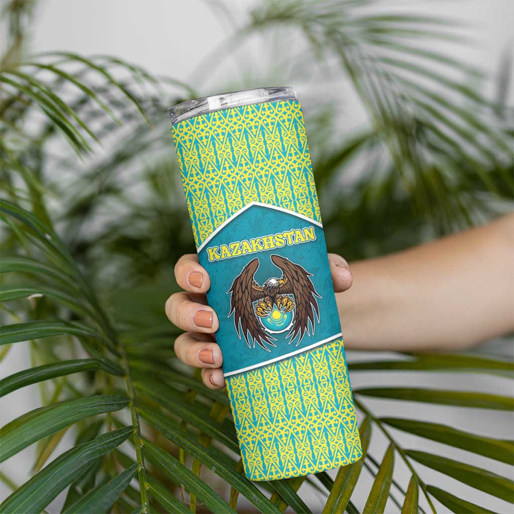 Personalized Kazakhstan Skinny Tumbler The Eagle With Kazakh Patterns - Wonder Print Shop