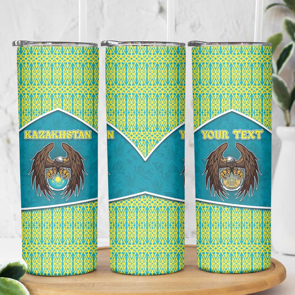 Personalized Kazakhstan Skinny Tumbler The Eagle With Kazakh Patterns - Wonder Print Shop