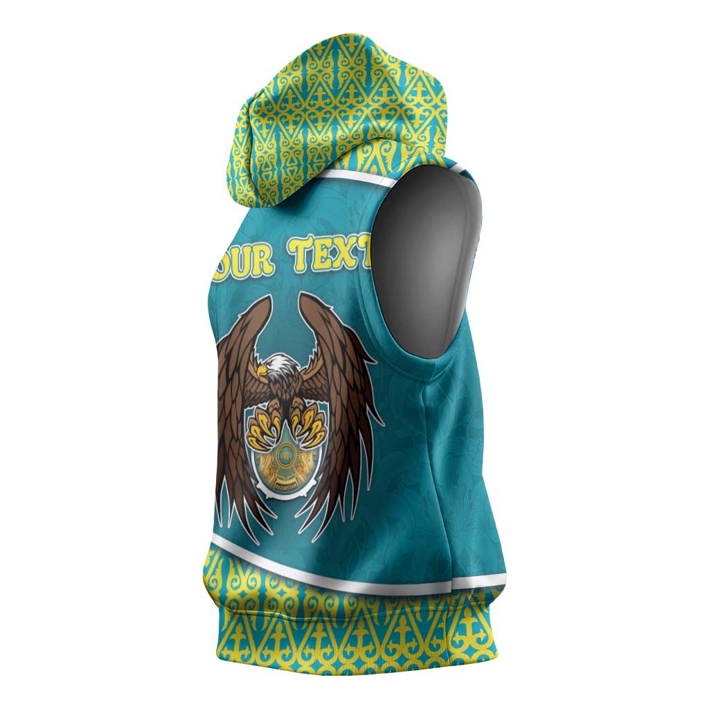 Personalized Kazakhstan Sleeveless Hoodie The Eagle With Kazakh Patterns - Wonder Print Shop