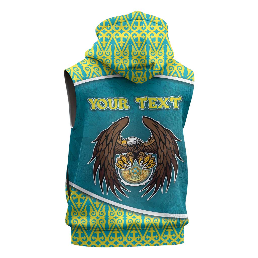 Personalized Kazakhstan Sleeveless Zip Hoodie The Eagle With Kazakh Patterns - Wonder Print Shop