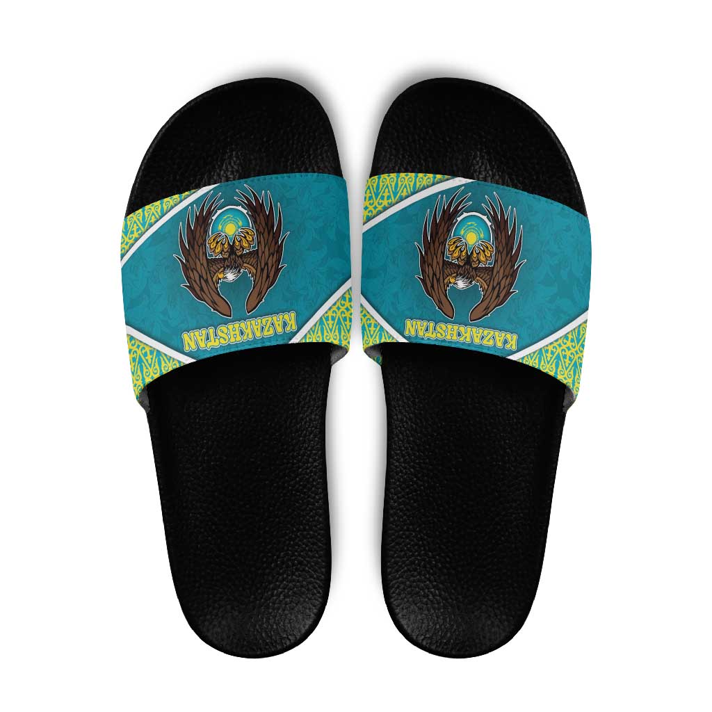 Kazakhstan Slide Sandals The Eagle With Kazakh Patterns - Wonder Print Shop