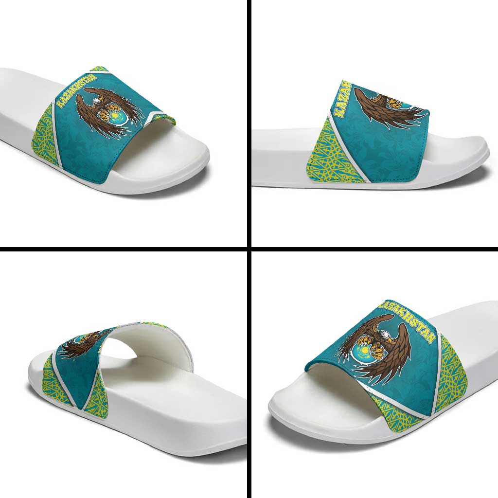 Kazakhstan Slide Sandals The Eagle With Kazakh Patterns - Wonder Print Shop
