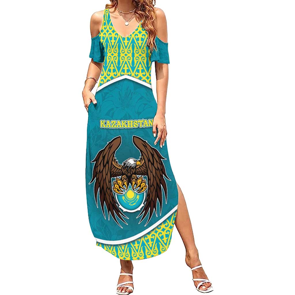 Personalized Kazakhstan Summer Maxi Dress The Eagle With Kazakh Patterns - Wonder Print Shop