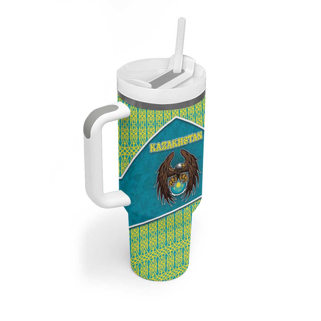 Personalized Kazakhstan Tumbler With Handle The Eagle With Kazakh Patterns - Wonder Print Shop