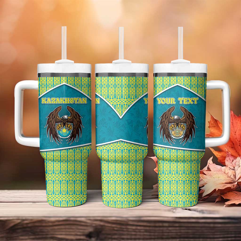 Personalized Kazakhstan Tumbler With Handle The Eagle With Kazakh Patterns - Wonder Print Shop