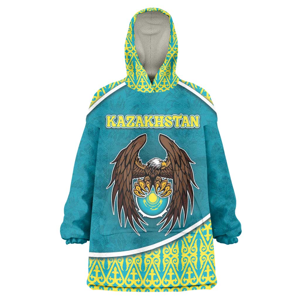 Personalized Kazakhstan Wearable Blanket Hoodie The Eagle With Kazakh Patterns - Wonder Print Shop