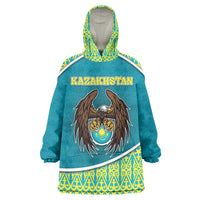 Personalized Kazakhstan Wearable Blanket Hoodie The Eagle With Kazakh Patterns - Wonder Print Shop