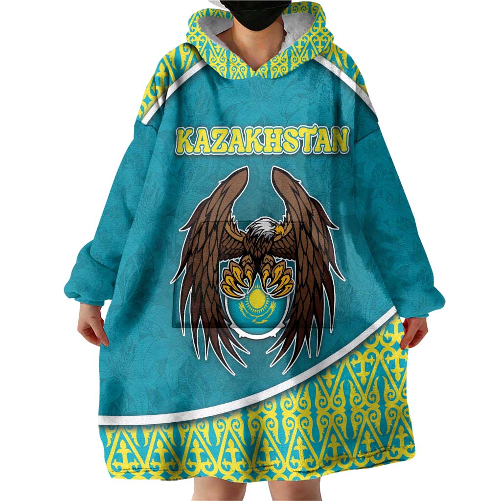 Personalized Kazakhstan Wearable Blanket Hoodie The Eagle With Kazakh Patterns - Wonder Print Shop