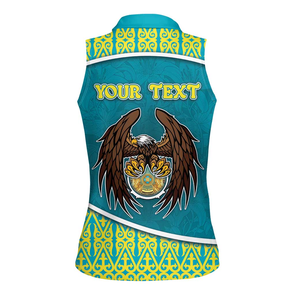 Personalized Kazakhstan Women Sleeveless Polo Shirt The Eagle With Kazakh Patterns - Wonder Print Shop