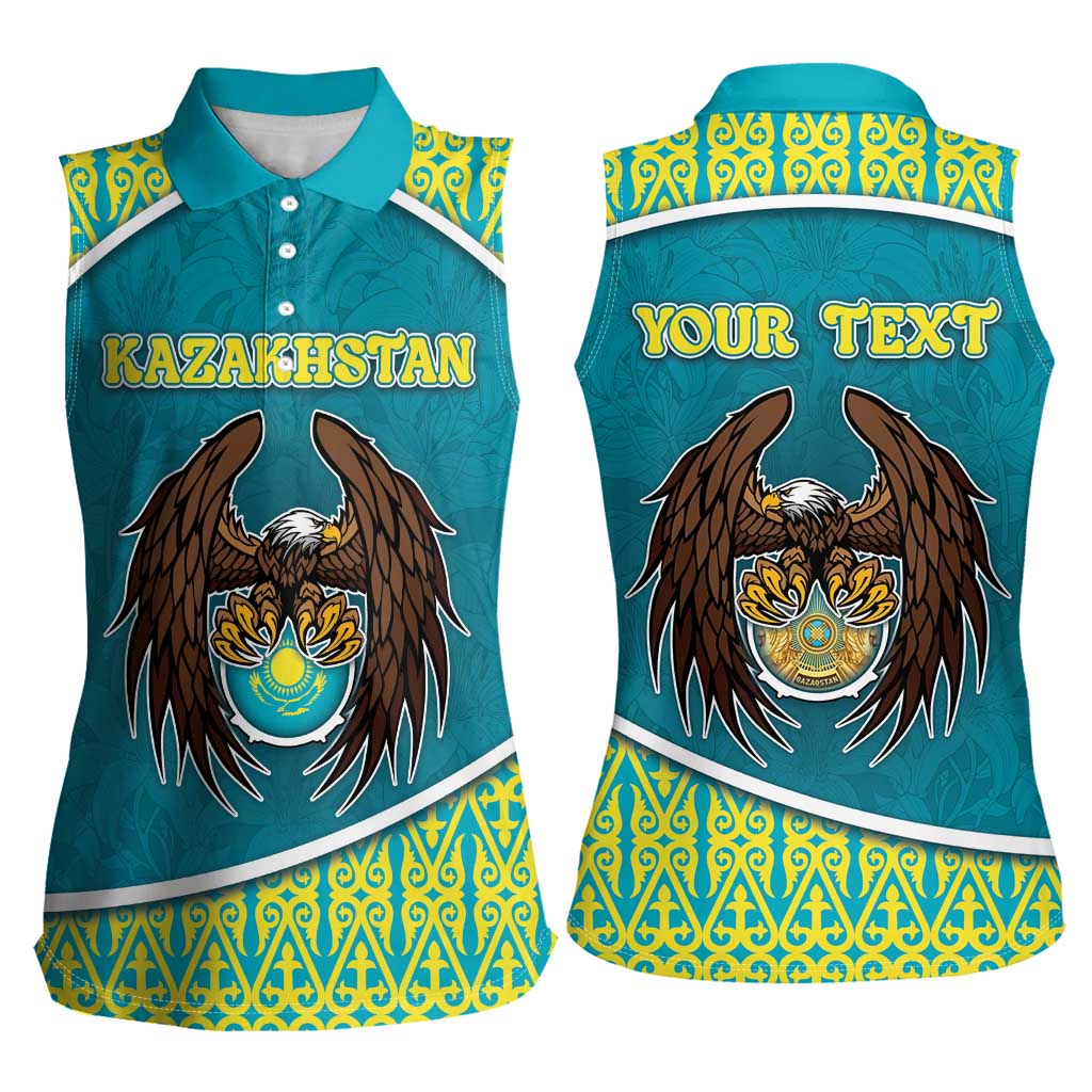 Personalized Kazakhstan Women Sleeveless Polo Shirt The Eagle With Kazakh Patterns - Wonder Print Shop
