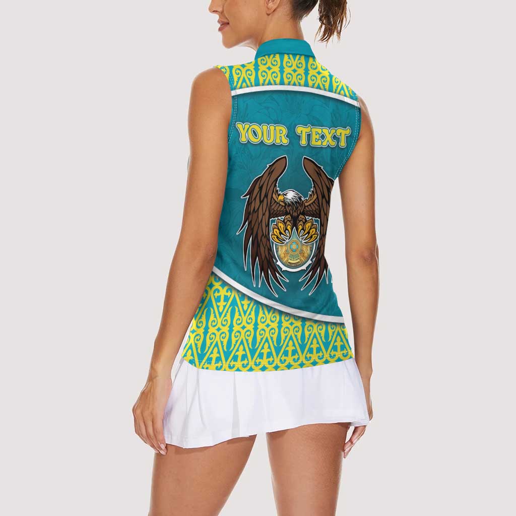 Personalized Kazakhstan Women Sleeveless Polo Shirt The Eagle With Kazakh Patterns - Wonder Print Shop