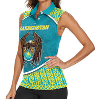 Personalized Kazakhstan Women Sleeveless Polo Shirt The Eagle With Kazakh Patterns - Wonder Print Shop