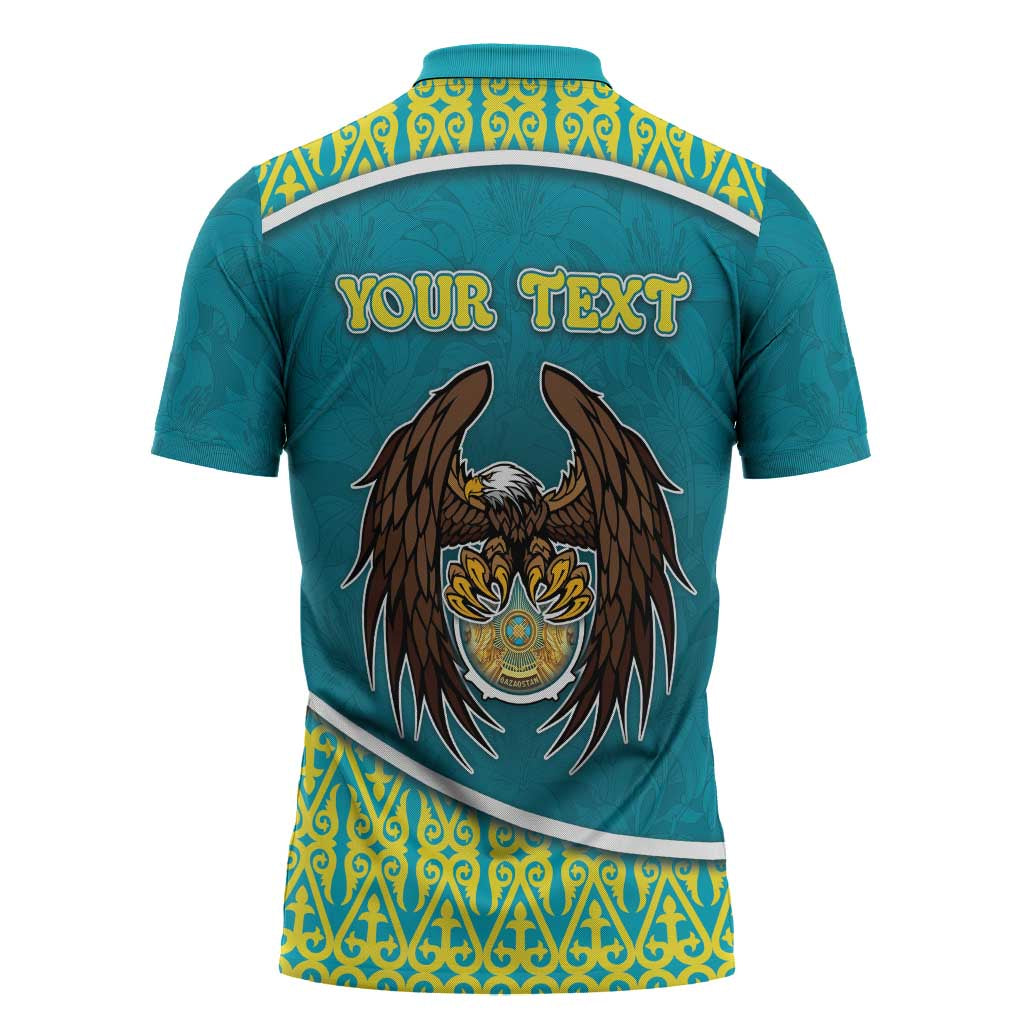 Personalized Kazakhstan Zipper Polo Shirt The Eagle With Kazakh Patterns - Wonder Print Shop