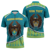 Personalized Kazakhstan Zipper Polo Shirt The Eagle With Kazakh Patterns - Wonder Print Shop