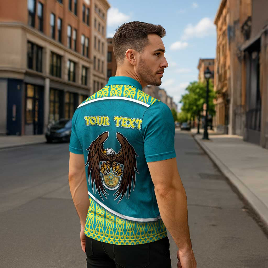 Personalized Kazakhstan Zipper Polo Shirt The Eagle With Kazakh Patterns - Wonder Print Shop