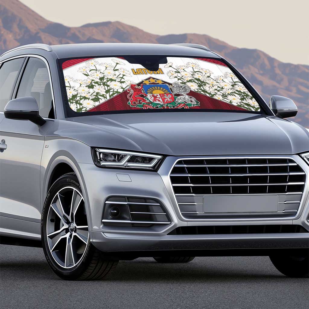 Latvia Auto Sun Shade Symbol With Latvians Patterns - Wonder Print Shop