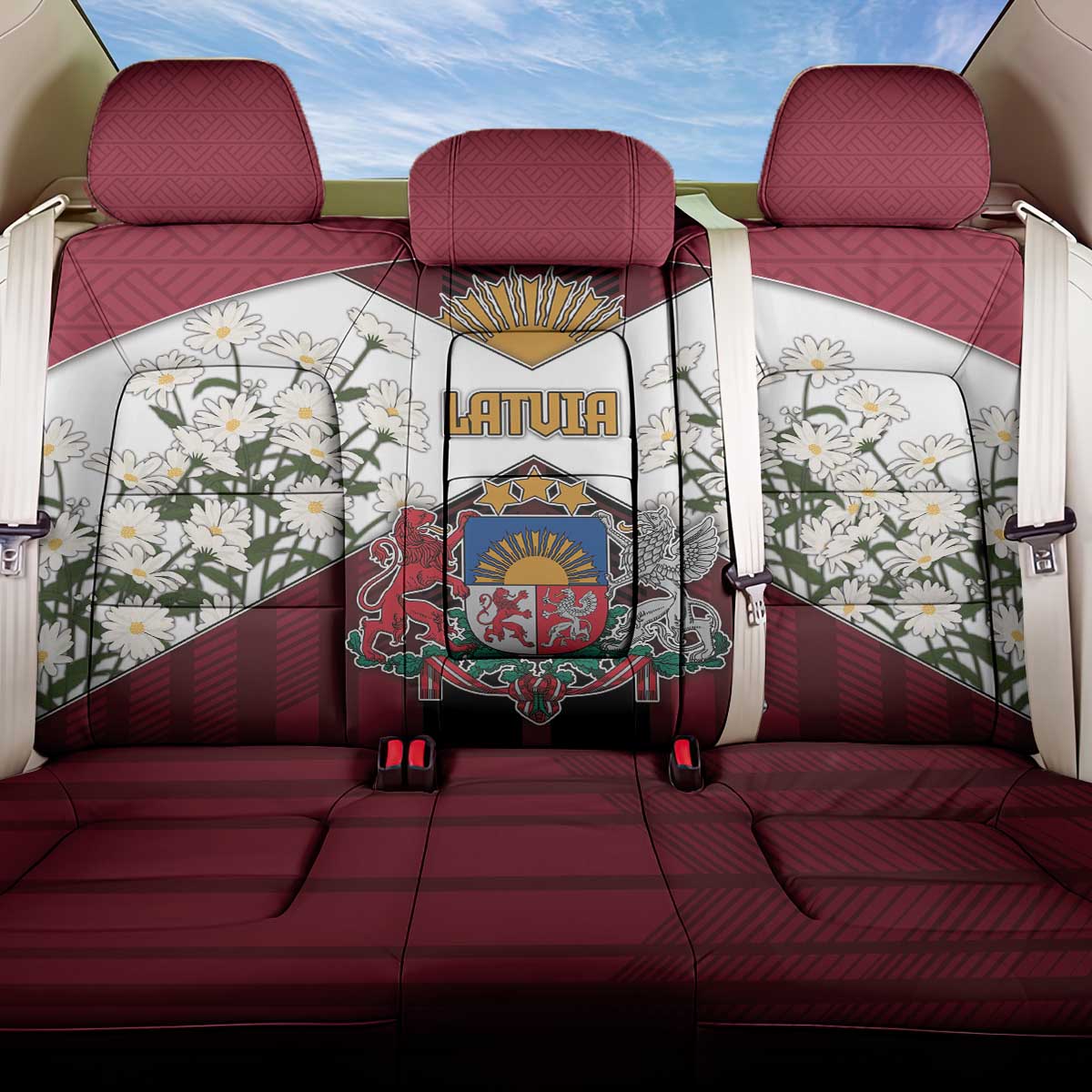 Latvia Back Car Seat Cover Symbol With Latvians Patterns - Wonder Print Shop