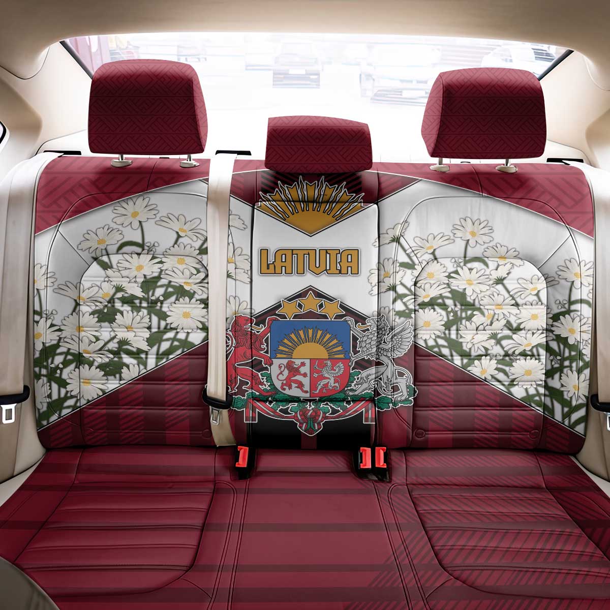 Latvia Back Car Seat Cover Symbol With Latvians Patterns - Wonder Print Shop