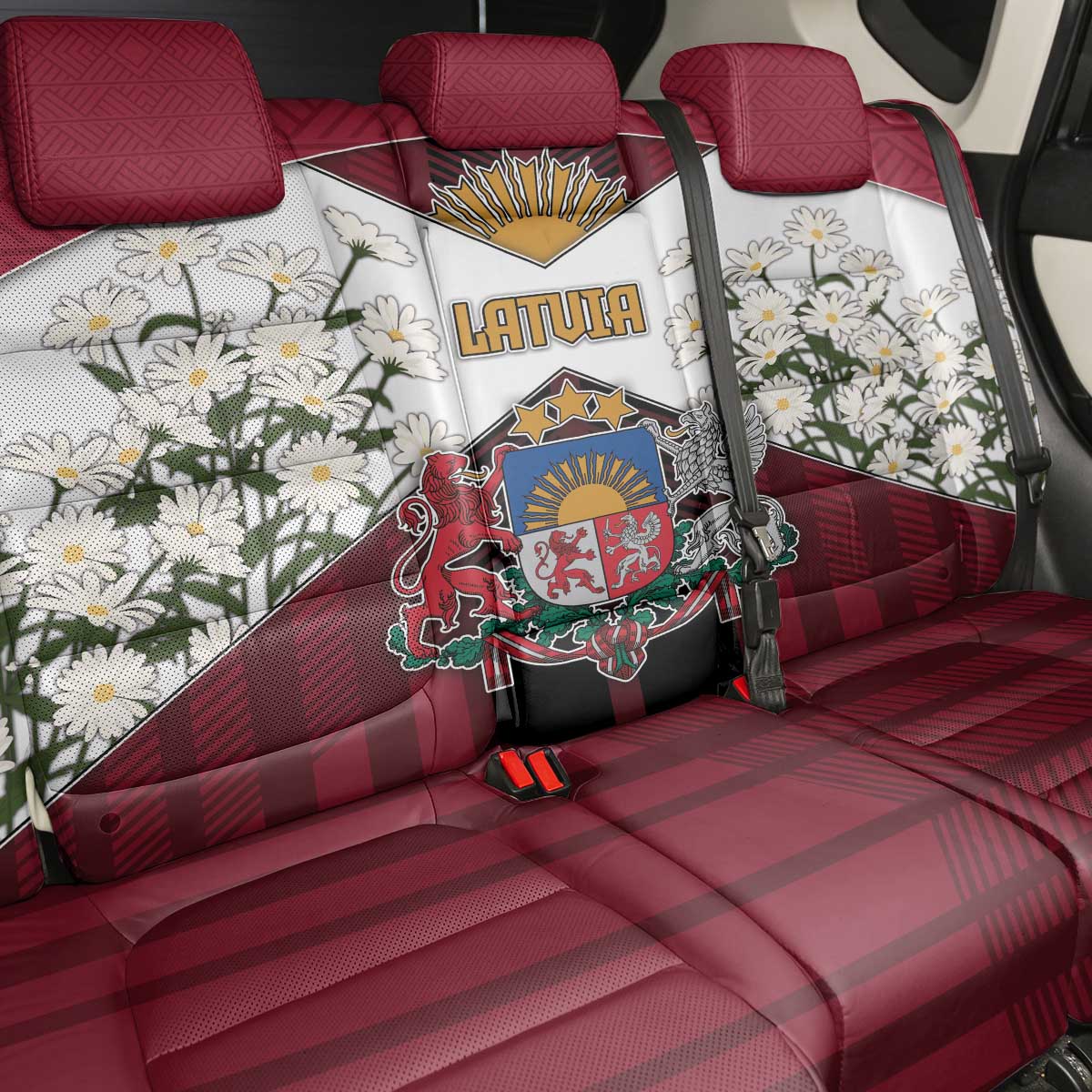 Latvia Back Car Seat Cover Symbol With Latvians Patterns - Wonder Print Shop