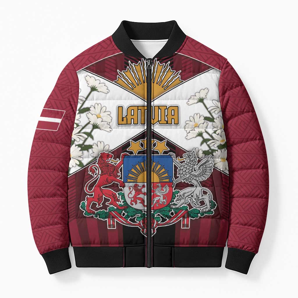 Personalized Latvia Bomber Puffer Jacket Symbol With Latvians Patterns - Wonder Print Shop