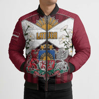 Personalized Latvia Bomber Puffer Jacket Symbol With Latvians Patterns - Wonder Print Shop