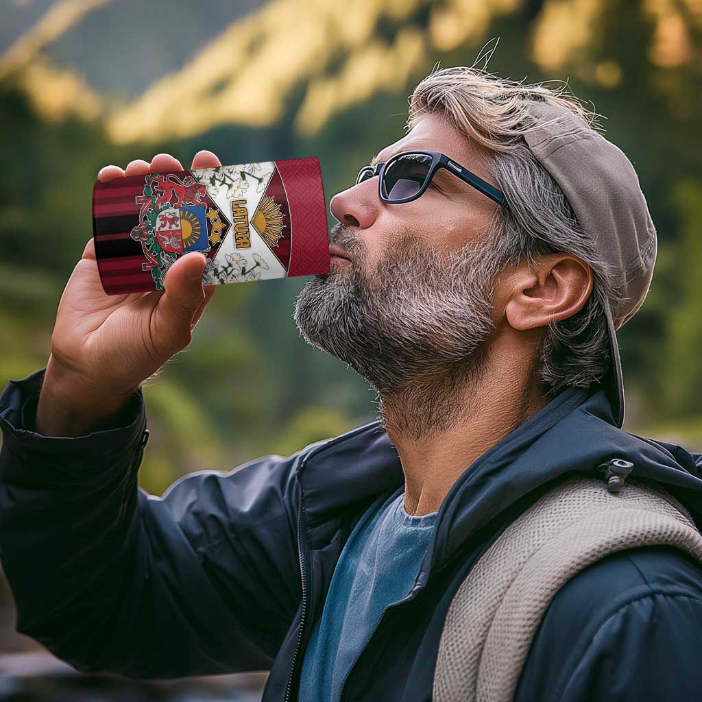 Personalized Latvia 4 in 1 Can Cooler Tumbler Symbol With Latvians Patterns - Wonder Print Shop