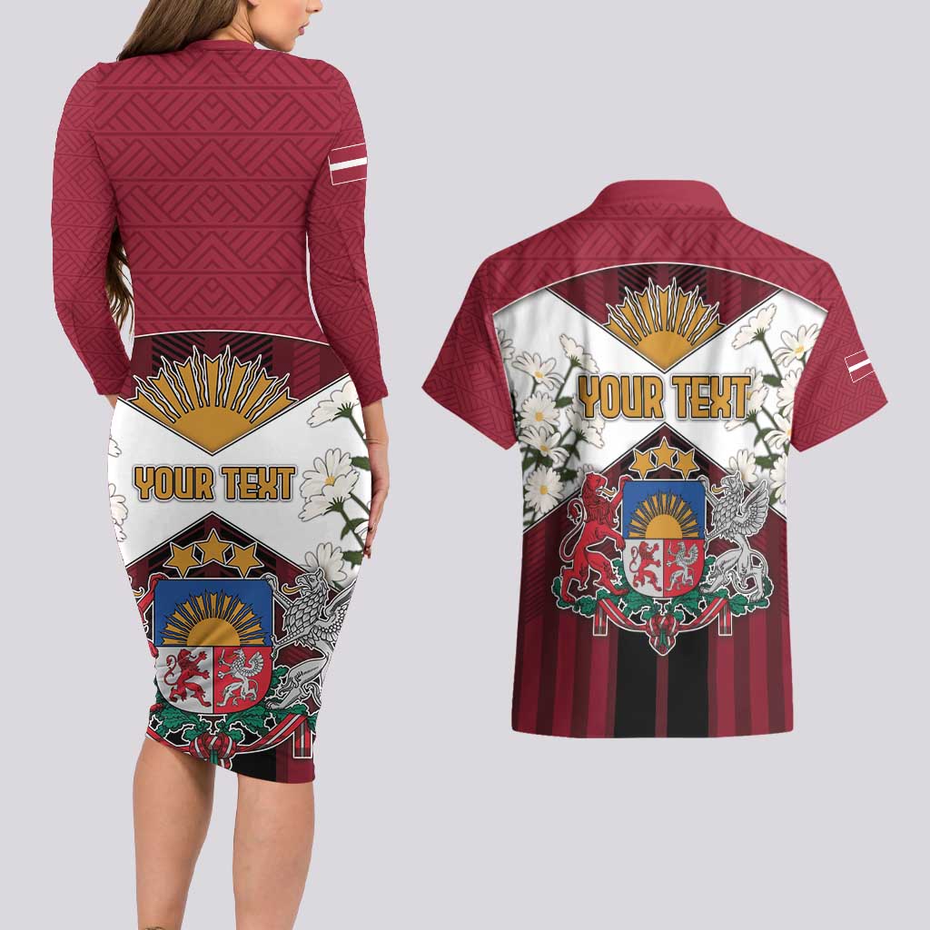 Personalized Latvia Couples Matching Long Sleeve Bodycon Dress and Hawaiian Shirt Symbol With Latvians Patterns - Wonder Print Shop