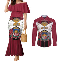 Personalized Latvia Couples Matching Mermaid Dress and Long Sleeve Button Shirt Symbol With Latvians Patterns - Wonder Print Shop