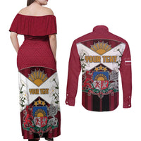 Personalized Latvia Couples Matching Off Shoulder Maxi Dress and Long Sleeve Button Shirt Symbol With Latvians Patterns - Wonder Print Shop