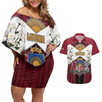 Personalized Latvia Couples Matching Off Shoulder Short Dress and Hawaiian Shirt Symbol With Latvians Patterns - Wonder Print Shop